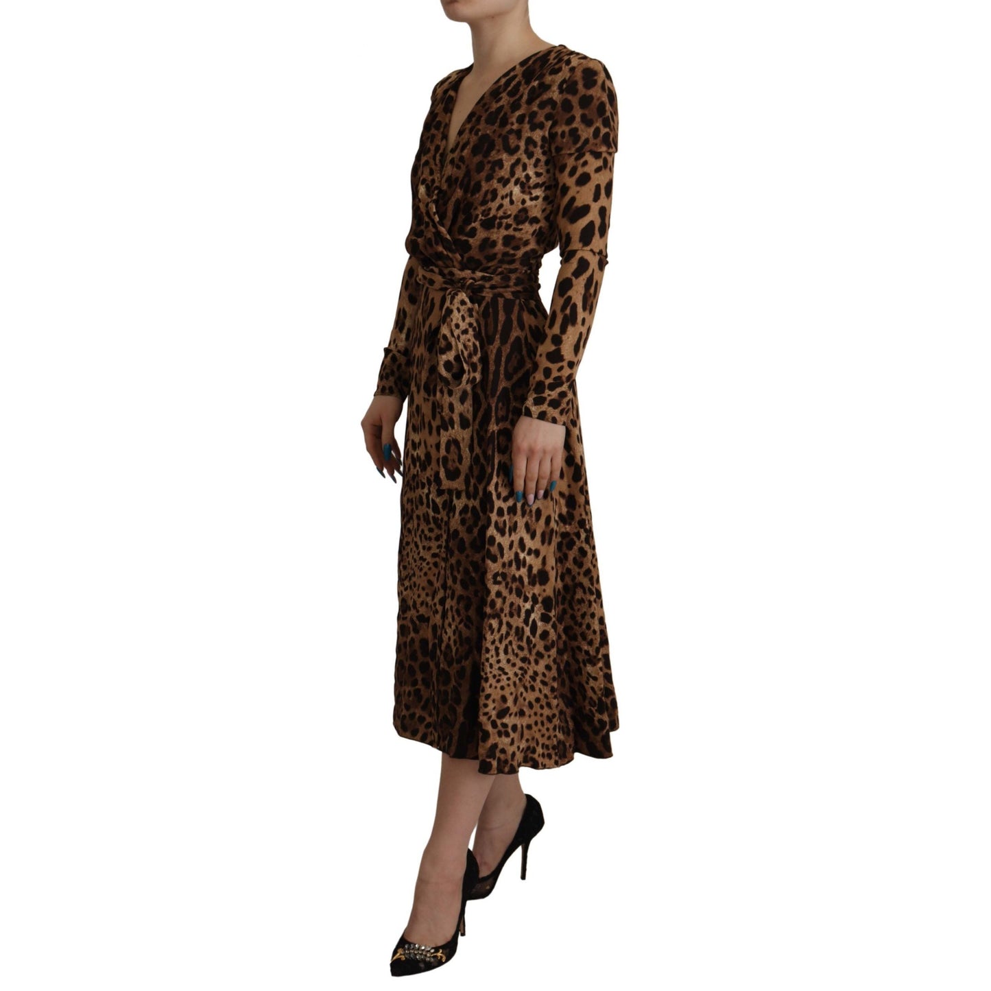 Dolce & Gabbana Brown Leopard Wrap A-line Maxi Viscose Dress