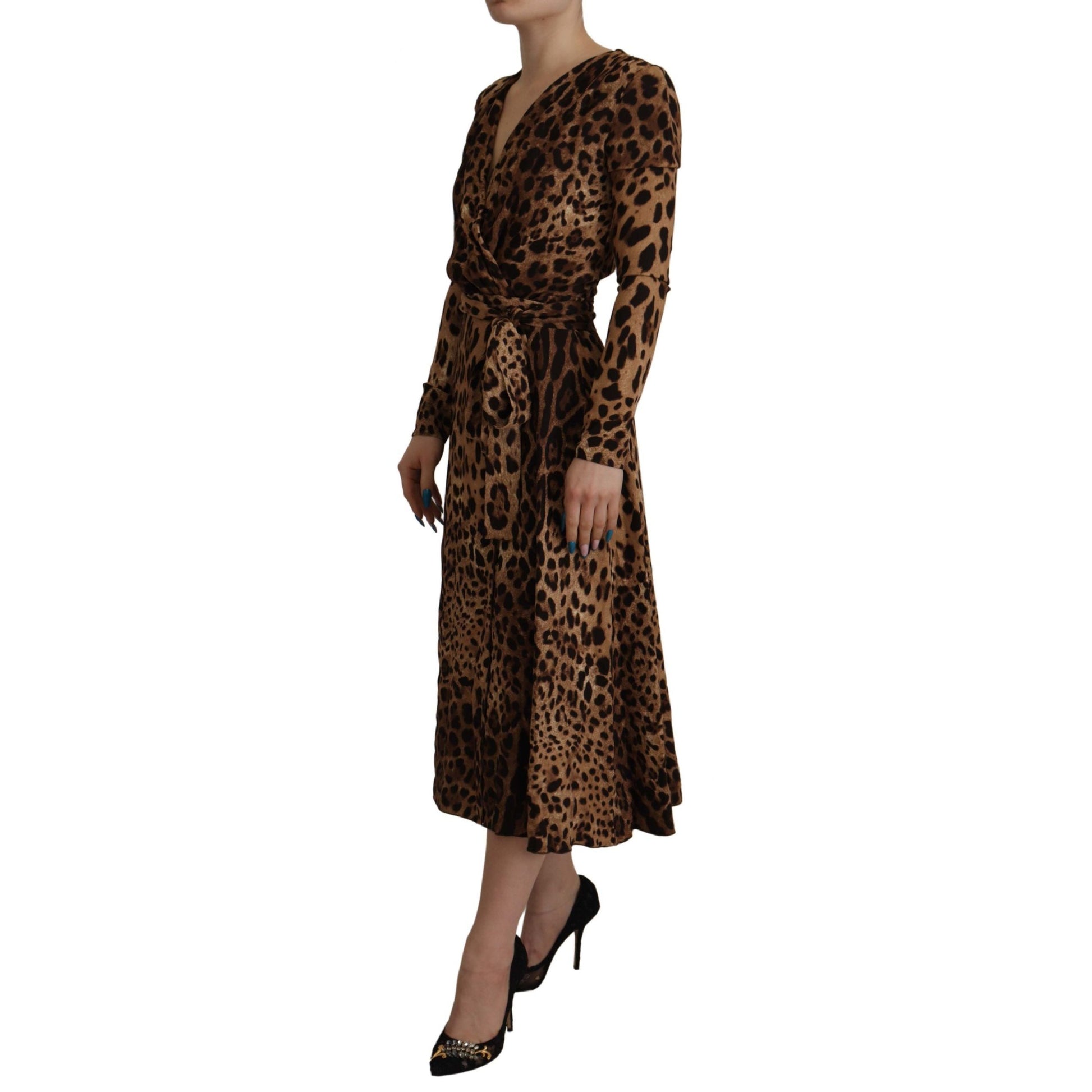 Dolce & Gabbana Brown Leopard Wrap A-line Maxi Viscose Dress