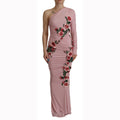 Dolce & Gabbana Pink Flower Embellished One Shoulder Dress