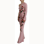 Dolce & Gabbana Pink Flower Embellished One Shoulder Dress