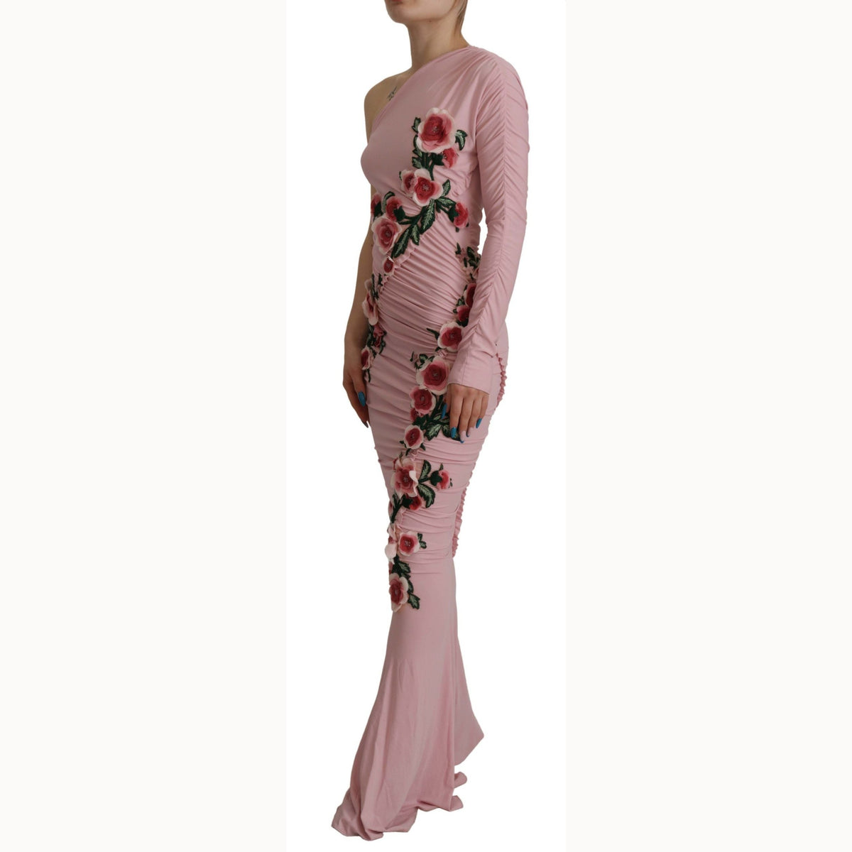 Dolce & Gabbana Pink Flower Embellished One Shoulder Dress
