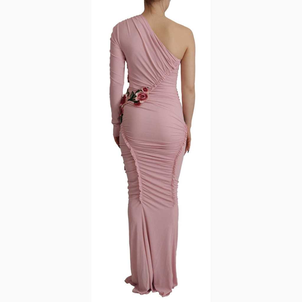 Dolce & Gabbana Pink Flower Embellished One Shoulder Dress