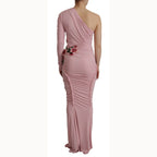 Dolce & Gabbana Pink Flower Embellished One Shoulder Dress