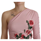 Dolce & Gabbana Pink Flower Embellished One Shoulder Dress