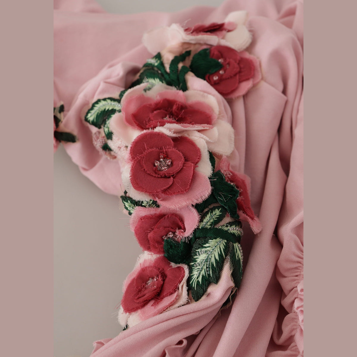 Dolce & Gabbana Pink Flower Embellished One Shoulder Dress