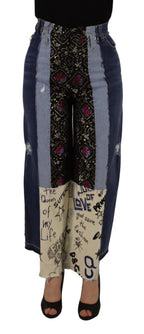 Dolce & Gabbana Multicolor Patchwork DG Fashion Wide Leg Denim Pant