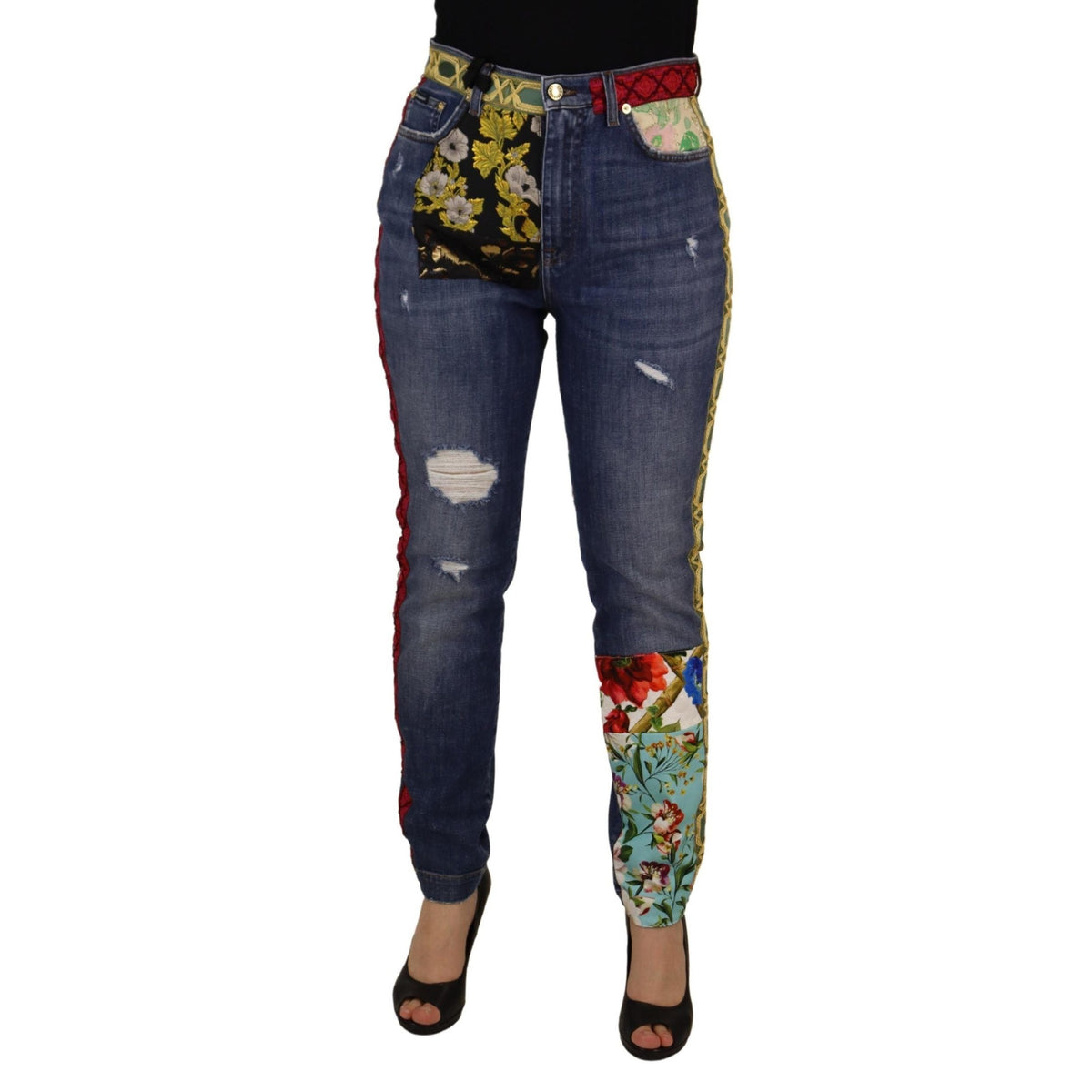 Dolce & Gabbana Blue Patchwork High Waist Denim Jeans