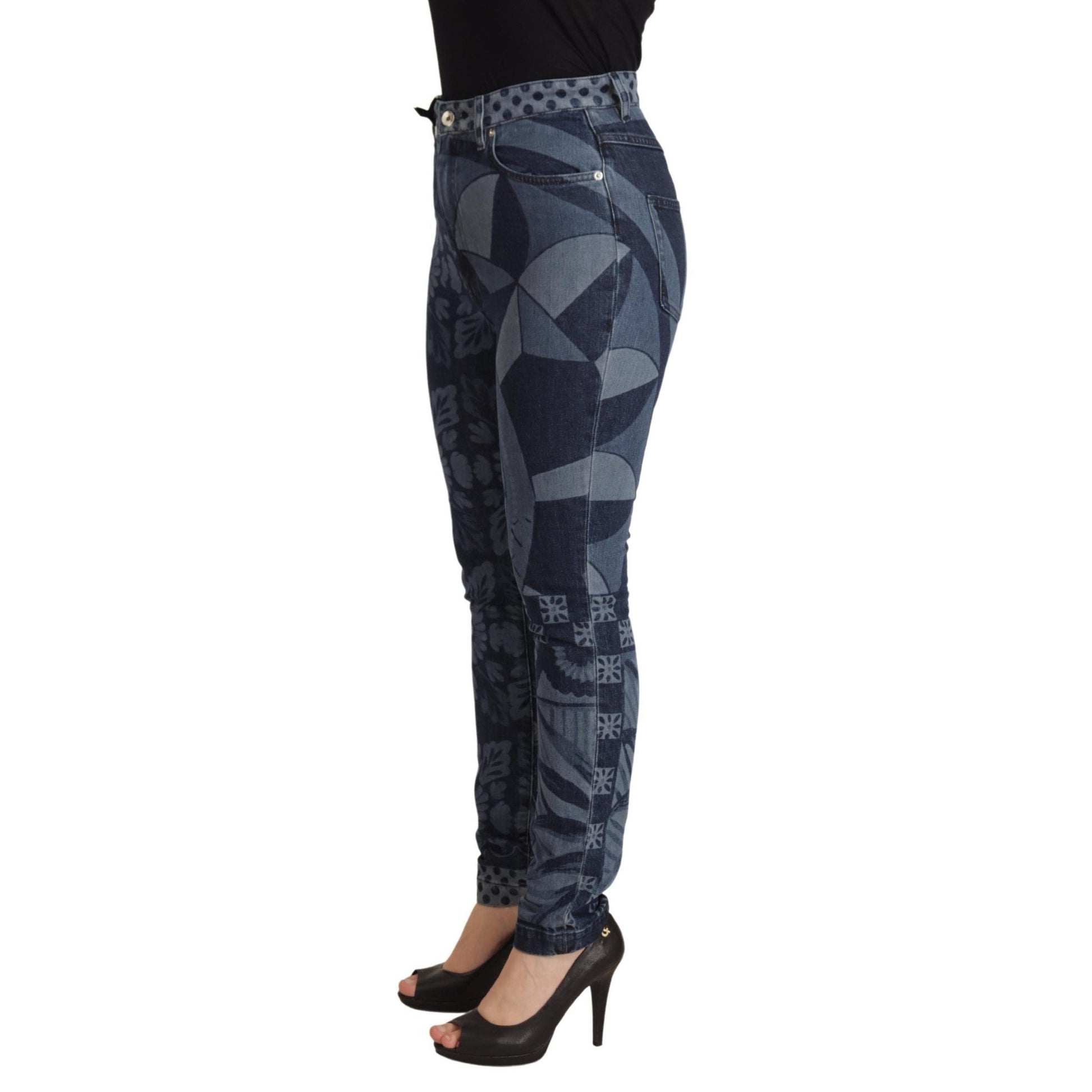 Dolce & Gabbana Blue Floral High Waist Skinny Denim Jeans Dolce & Gabbana