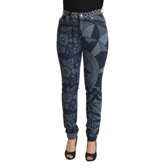 Dolce & Gabbana Blue Floral High Waist Skinny Denim Jeans Dolce & Gabbana