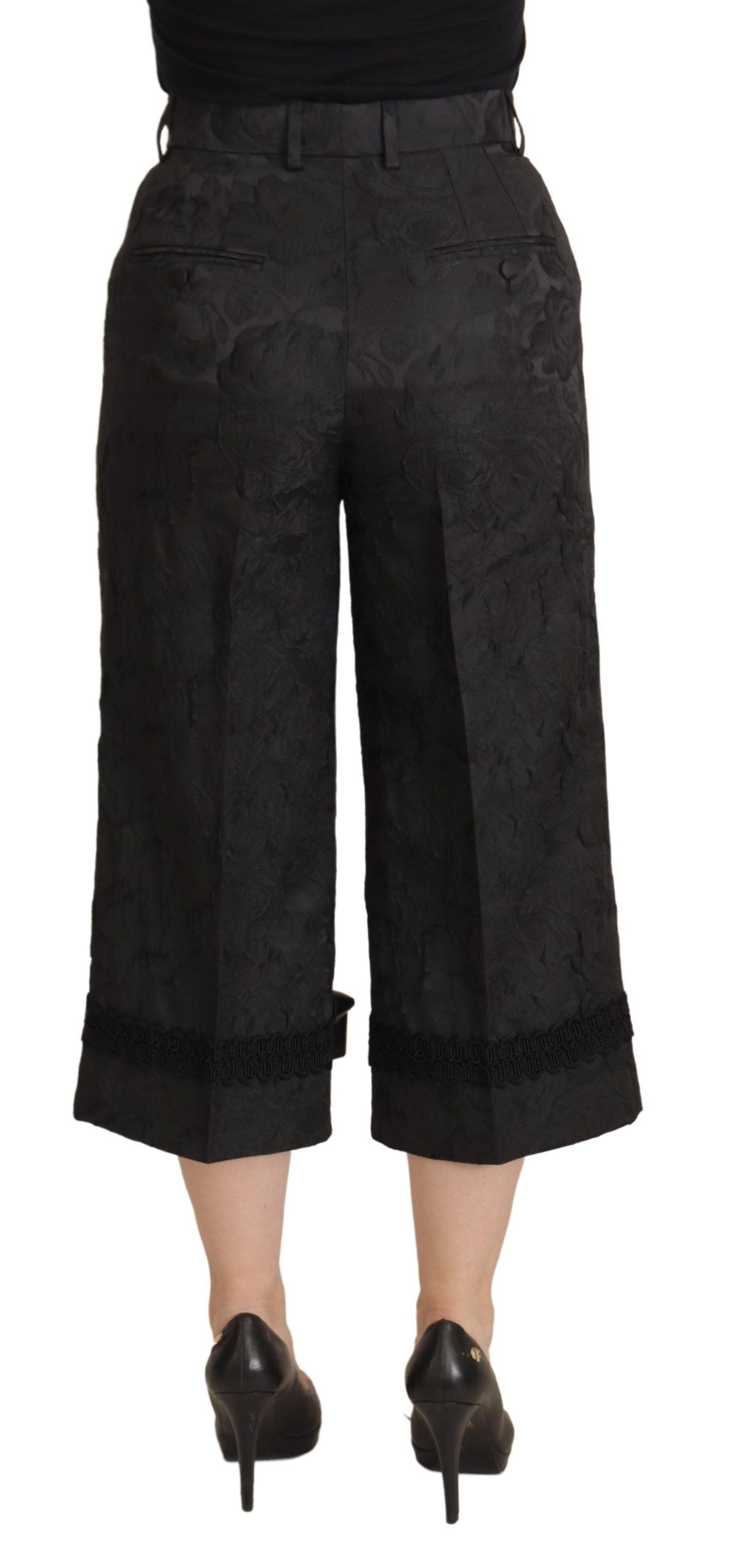 Dolce & Gabbana Black Brocade Cropped High Waist Pants Dolce & Gabbana