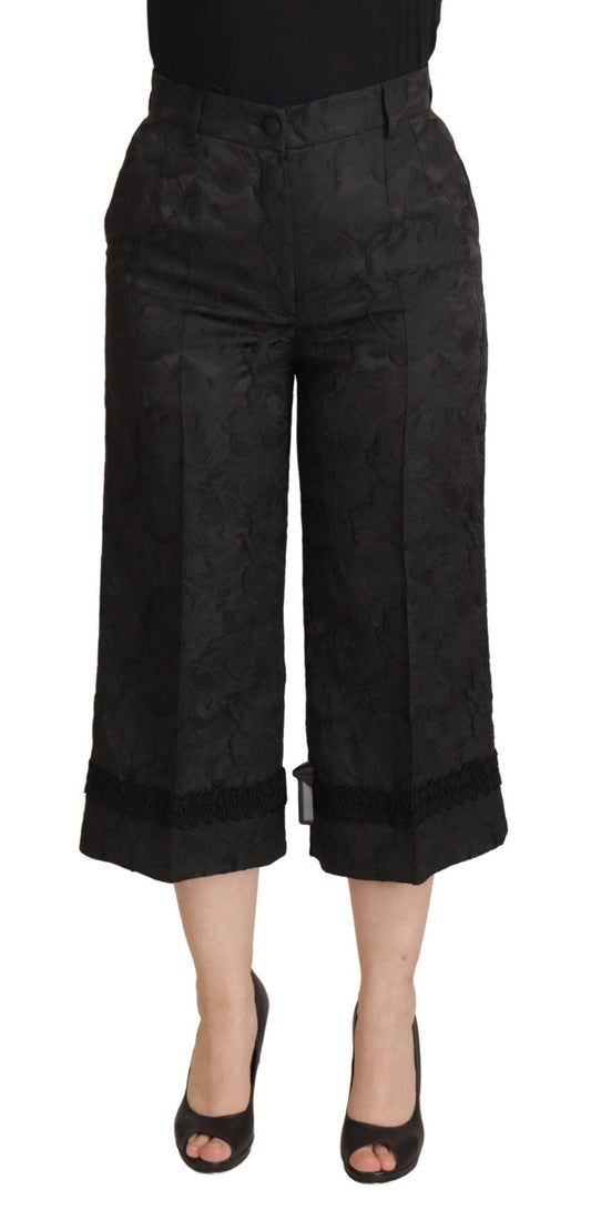 Dolce & Gabbana Black Brocade Cropped High Waist Pants Dolce & Gabbana