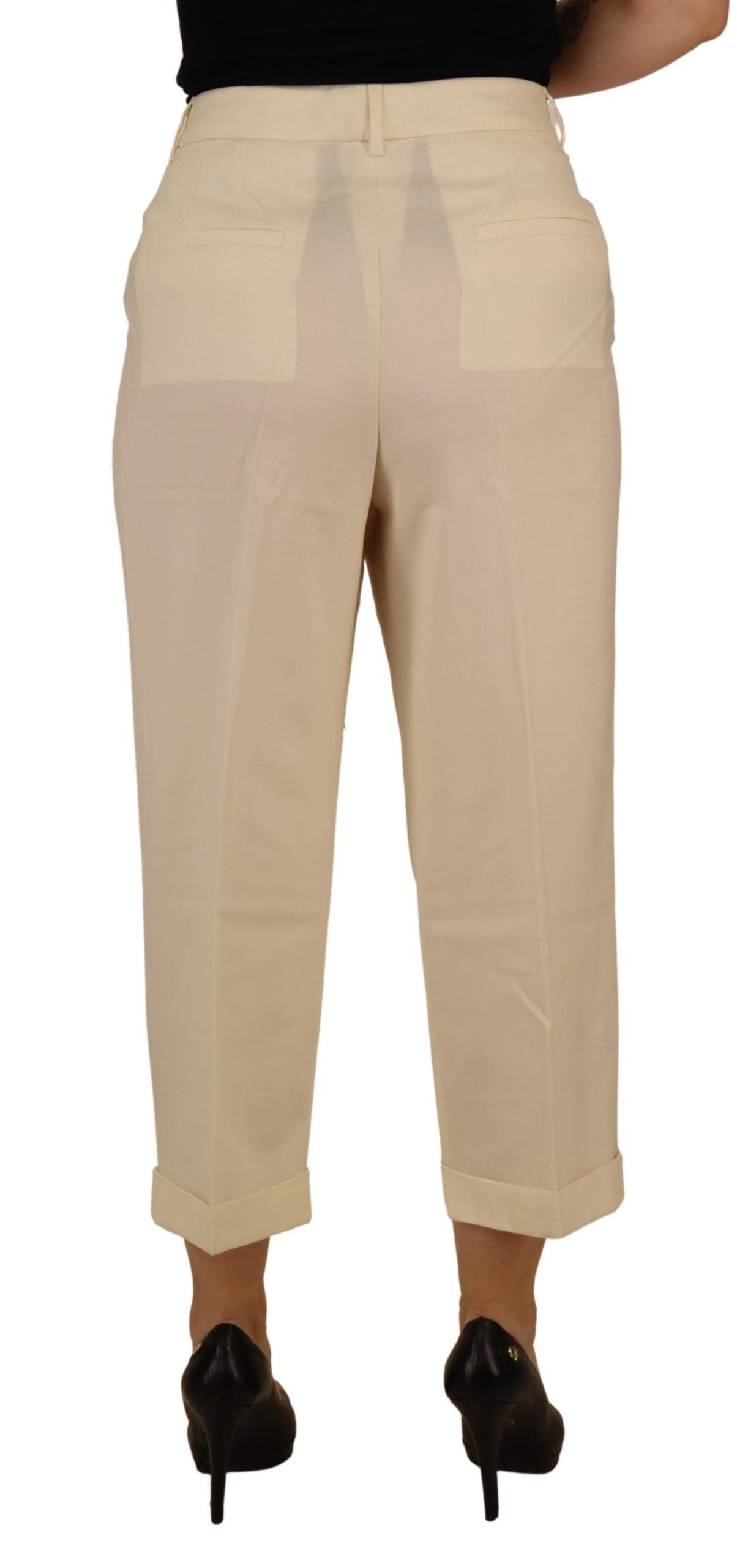 Dolce & Gabbana Ivory High Waist Cropped Folded Hem Trousers Pants Dolce & Gabbana
