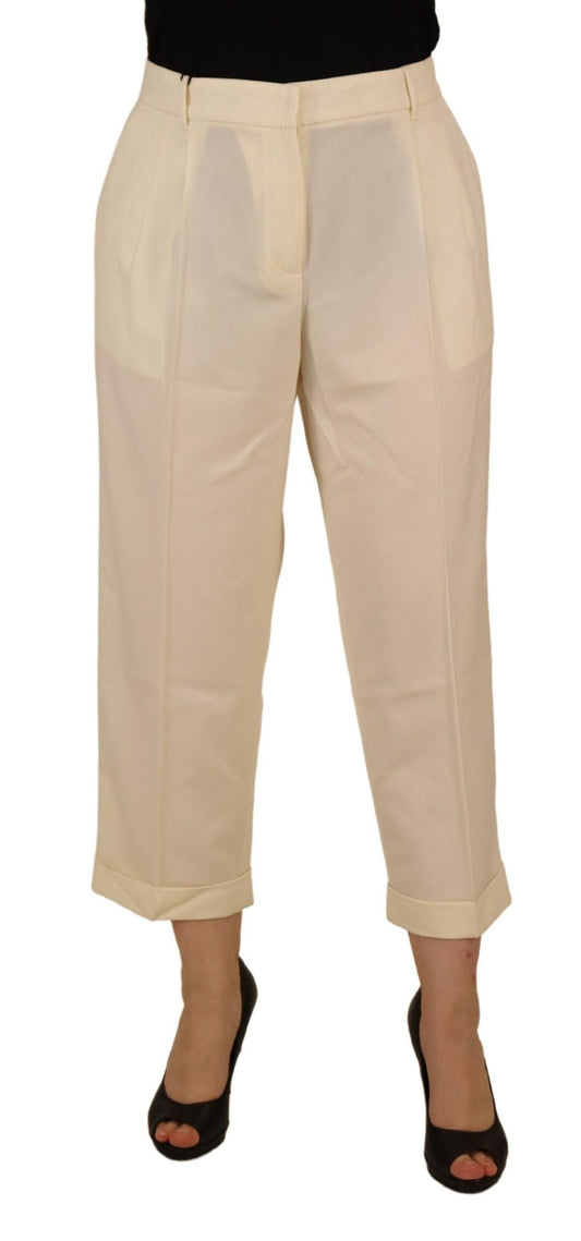 Dolce & Gabbana Ivory High Waist Cropped Folded Hem Trousers Pants Dolce & Gabbana