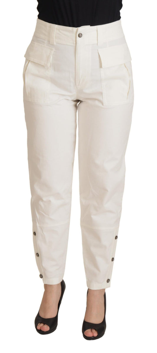 Dolce & Gabbana White High Waist Tapered Women Cotton Pants Dolce & Gabbana