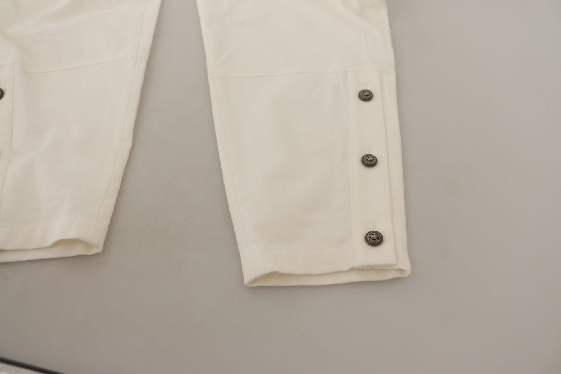 Dolce & Gabbana White High Waist Tapered Women Cotton Pants Dolce & Gabbana