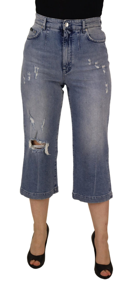 Dolce & Gabbana Blue Washed High Waist Cropped Denim Jeans Dolce & Gabbana