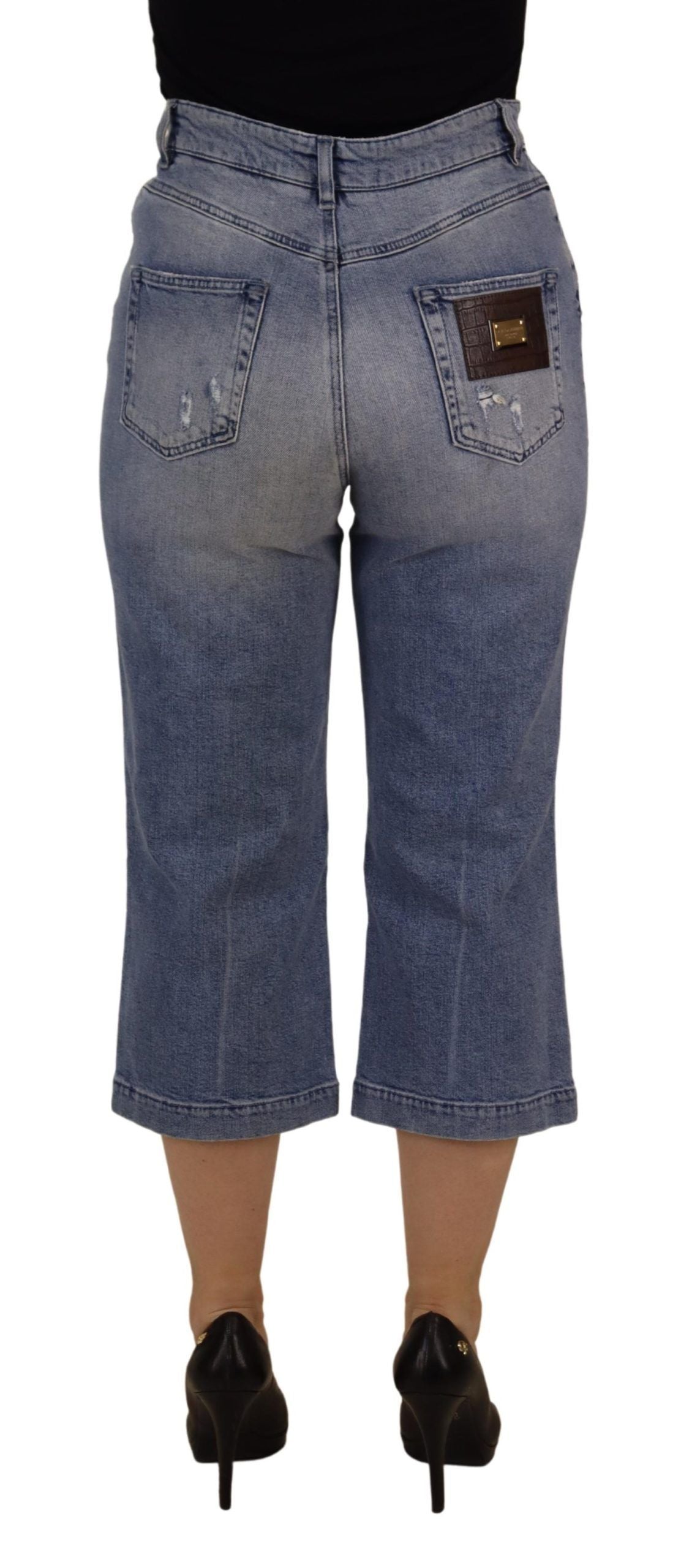 Dolce & Gabbana Blue Washed High Waist Cropped Denim Jeans Dolce & Gabbana