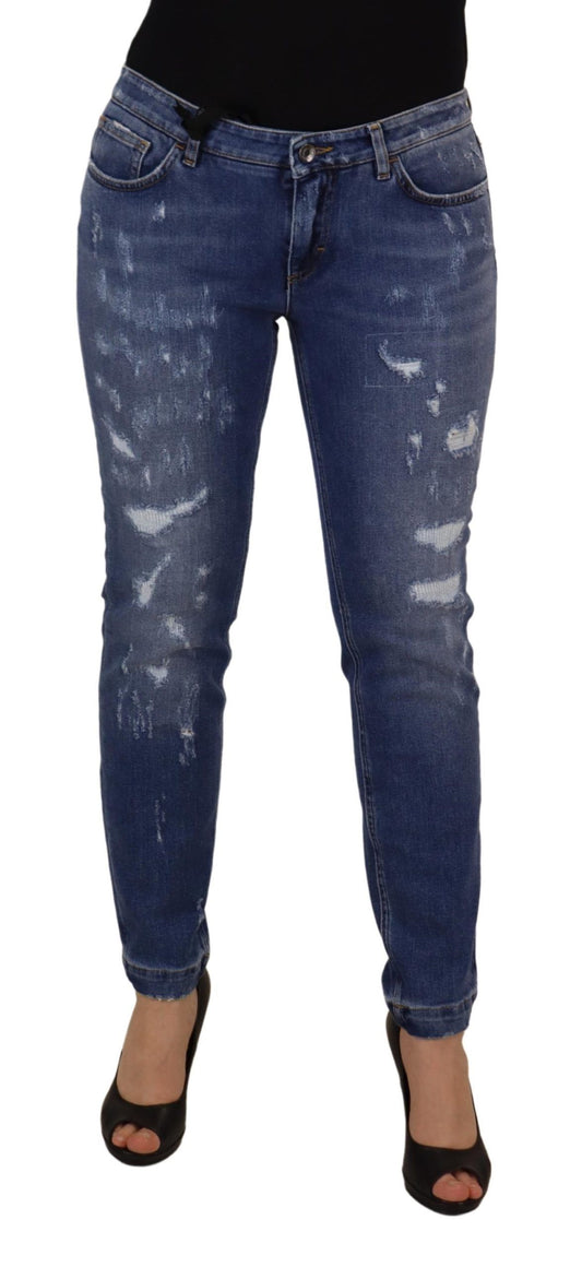 Dolce & Gabbana Blue Washed Cotton Skinny Low Waist Denim Jeans Dolce & Gabbana