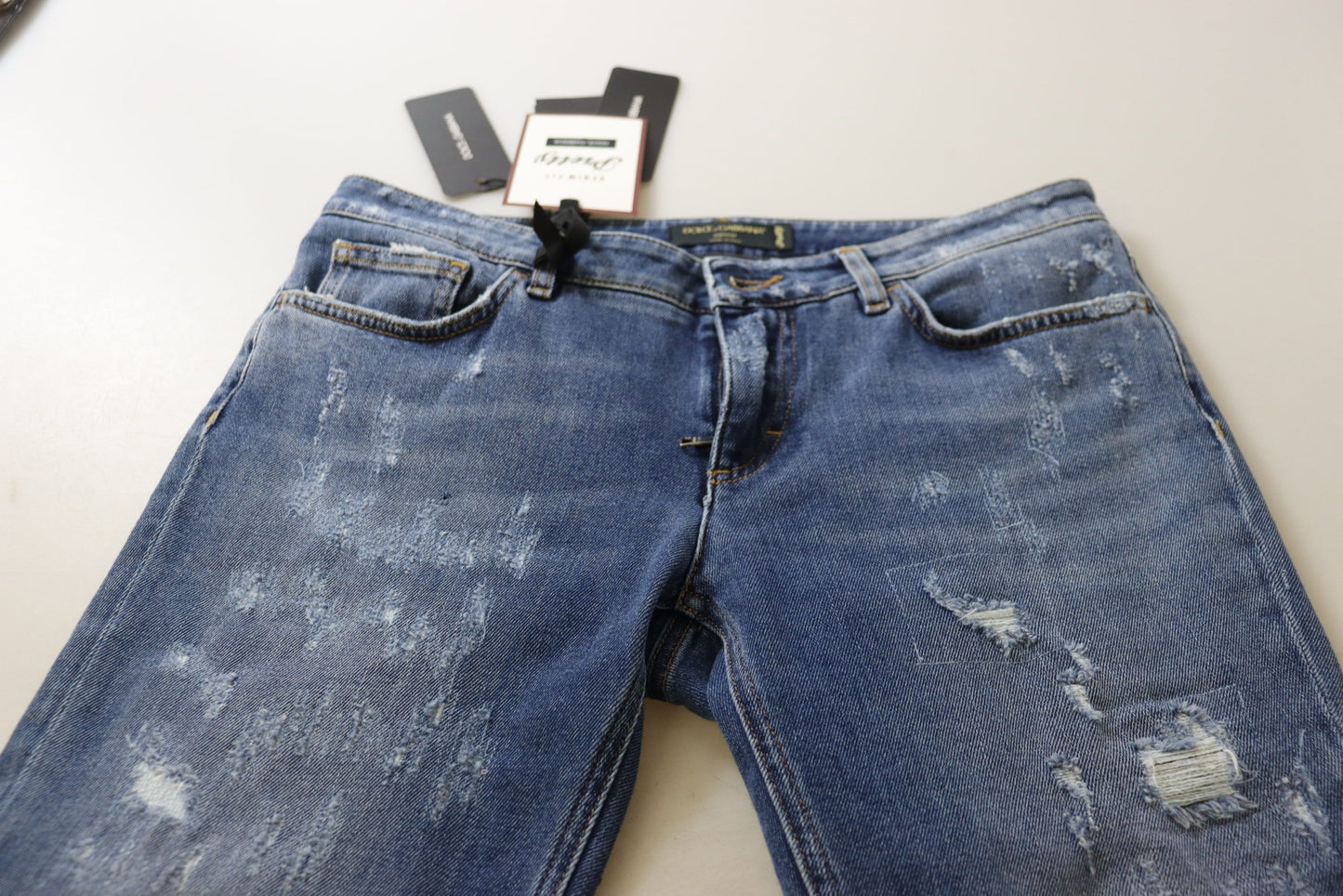 Dolce & Gabbana Blue Washed Cotton Skinny Low Waist Denim Jeans Dolce & Gabbana