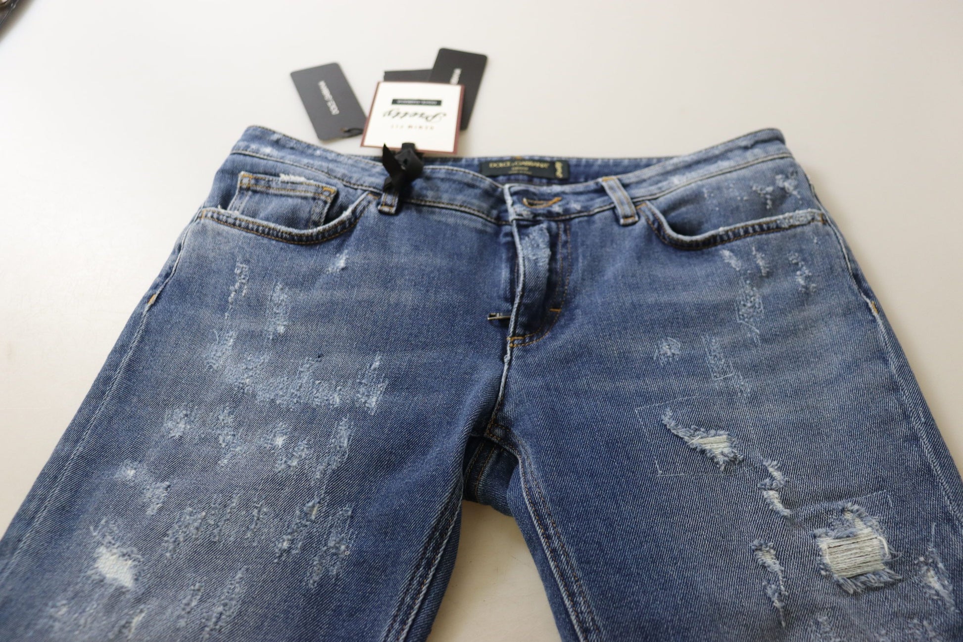 Dolce & Gabbana Blue Washed Cotton Skinny Low Waist Denim Jeans Dolce & Gabbana