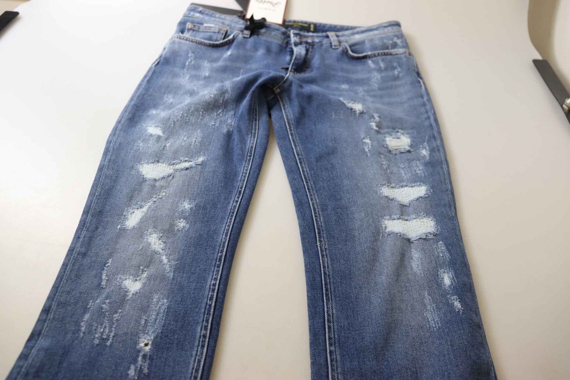 Dolce & Gabbana Blue Washed Cotton Skinny Low Waist Denim Jeans Dolce & Gabbana