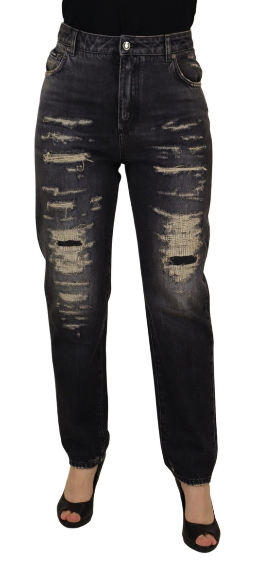 Dolce & Gabbana Black Washed Tattered High Waist Denim Jeans Dolce & Gabbana