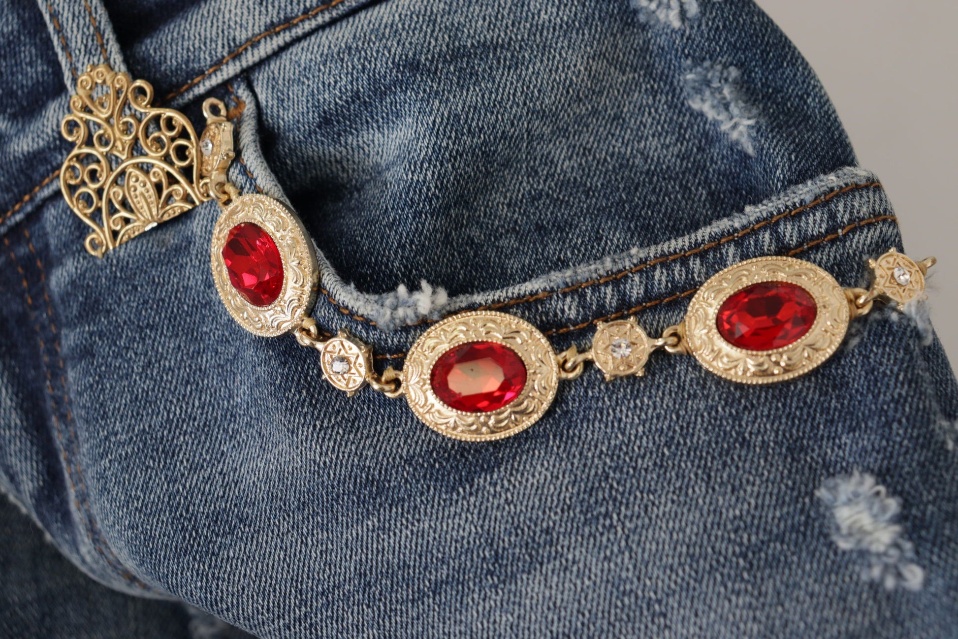 Dolce & Gabbana Blue Denim Crystal Embellished Pants Jeans Dolce & Gabbana