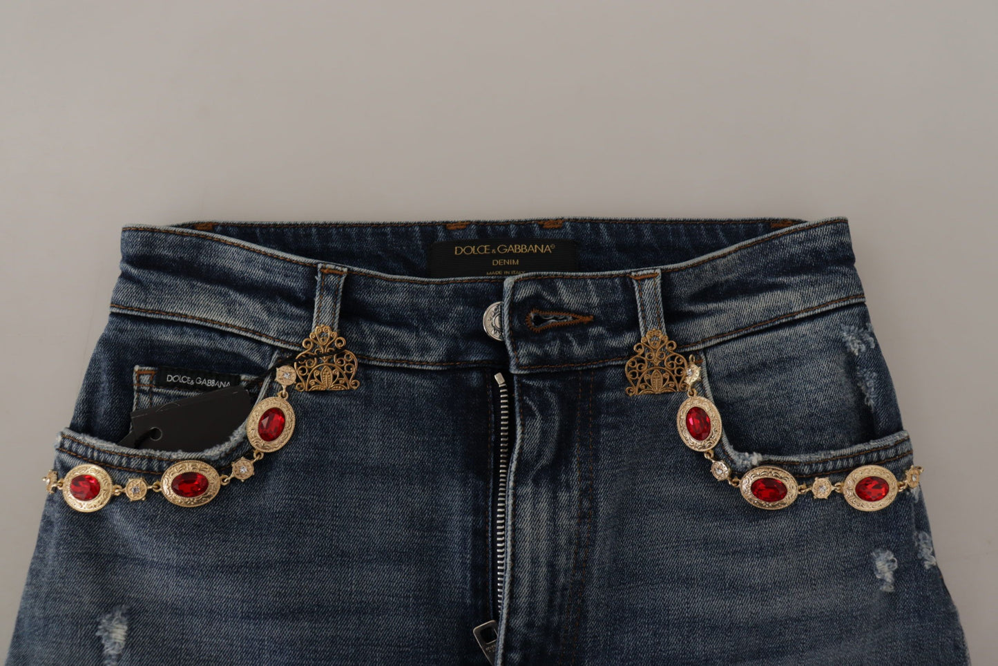 Dolce & Gabbana Blue Denim Crystal Embellished Pants Jeans Dolce & Gabbana