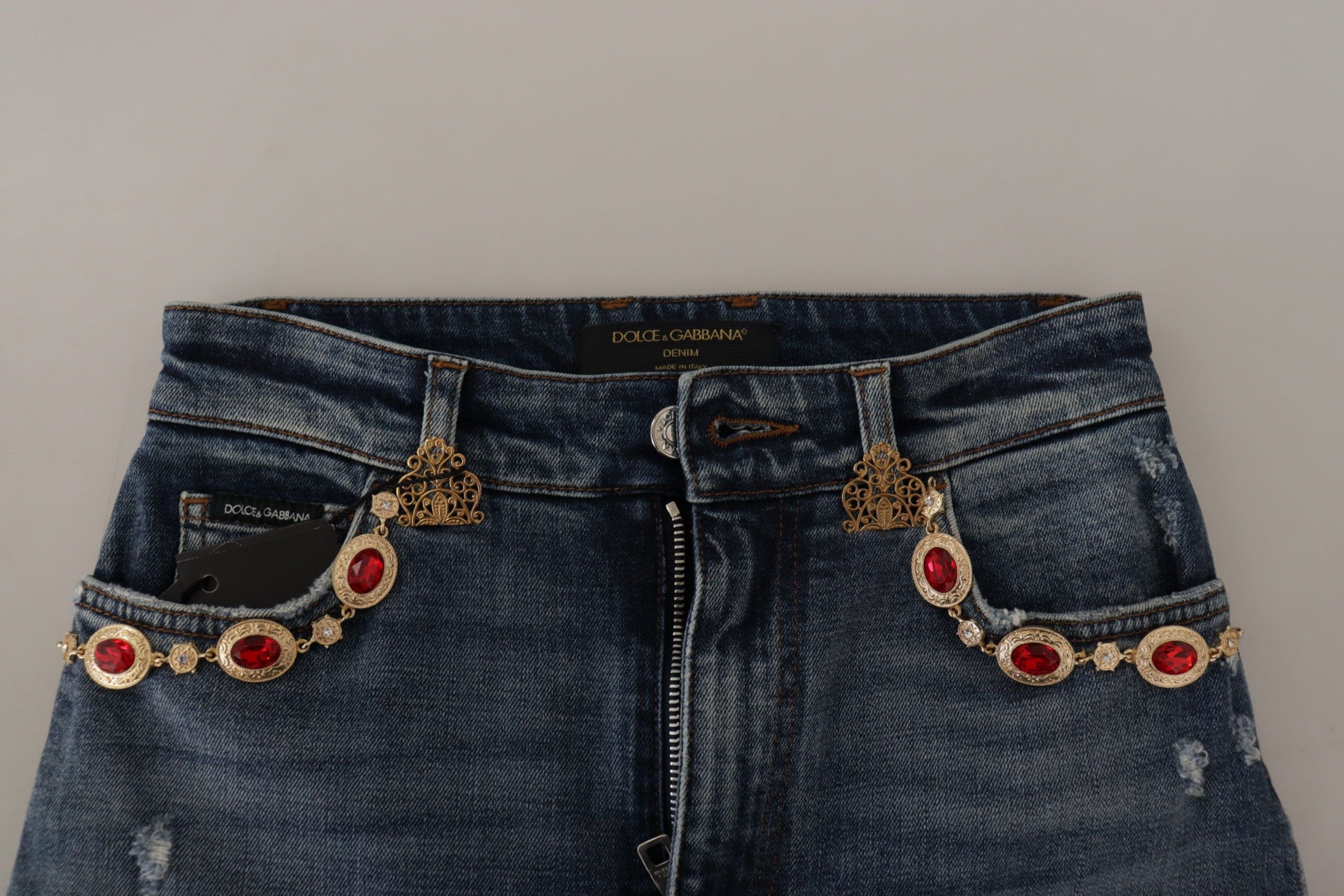 Dolce & Gabbana Blue Denim Crystal Embellished Pants Jeans Dolce & Gabbana