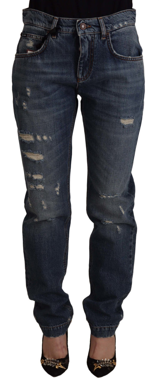Dolce & Gabbana Blue Denim Baroque Heart Logo Patch Pants Jeans Dolce & Gabbana
