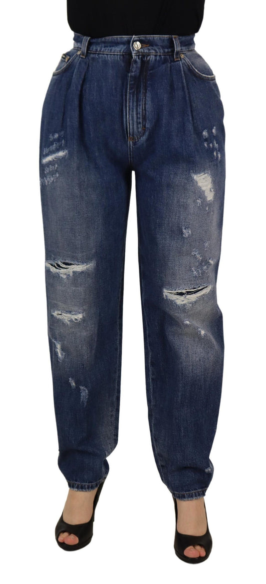 Dolce & Gabbana Blue Washed High Waist Loose Fit Pants Dolce & Gabbana