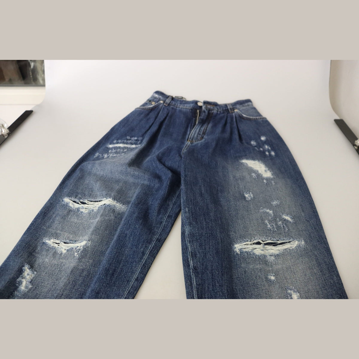Dolce & Gabbana Blue Washed High Waist Loose Fit Pants
