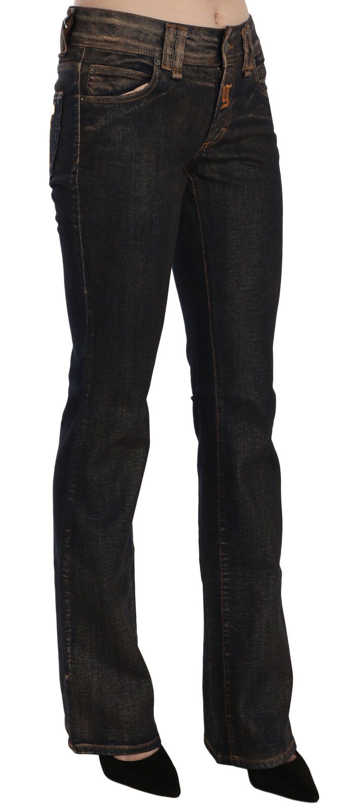John Galliano Black Washed Mid Waist Flared Denim Pants Cotton John Galliano