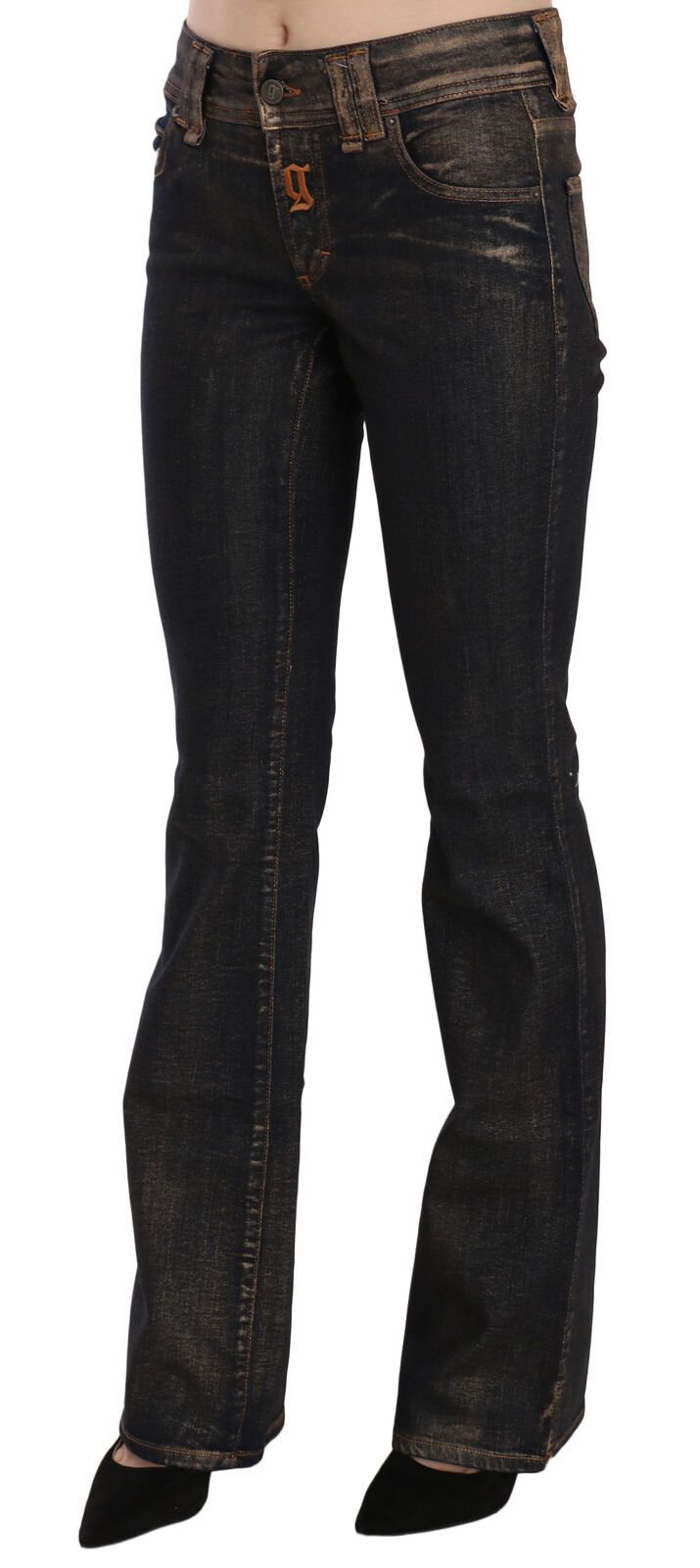 John Galliano Black Washed Mid Waist Flared Denim Pants Cotton John Galliano