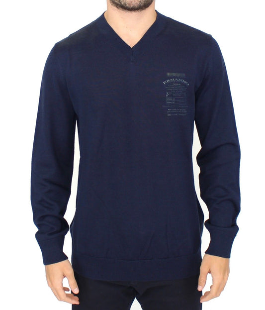 Ermanno Scervino Blue Wool Blend V-neck Pullover Sweater Ermanno Scervino