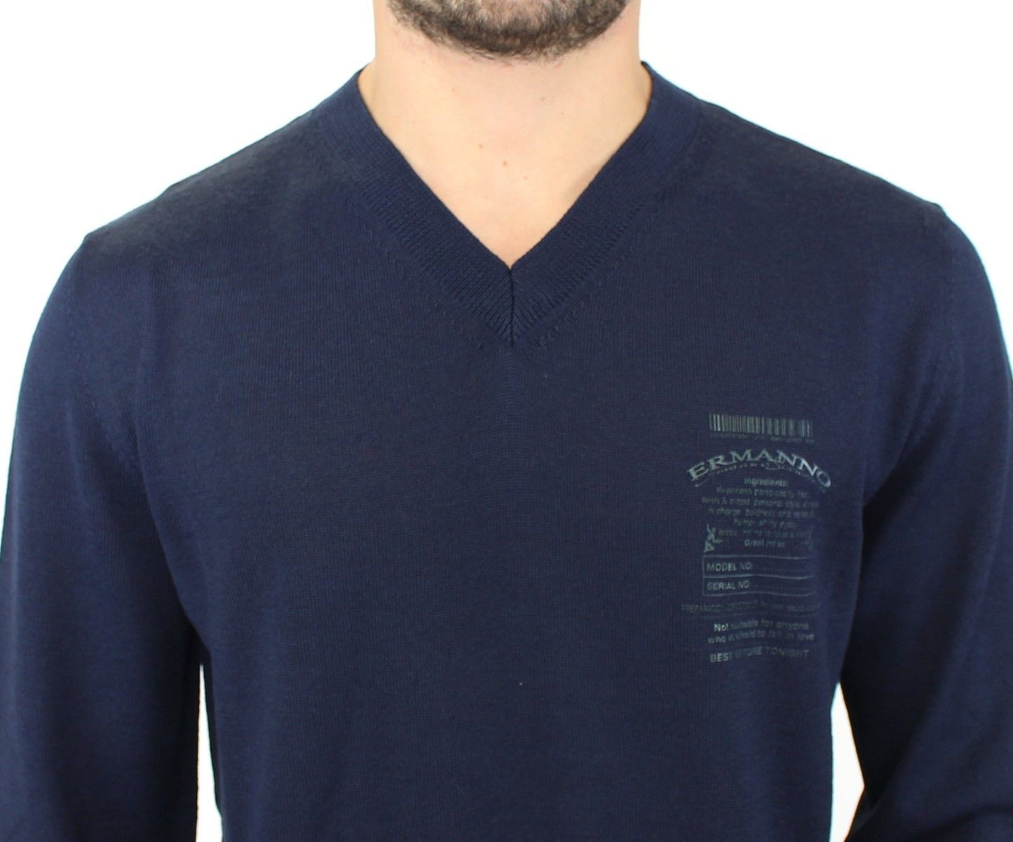 Ermanno Scervino Blue Wool Blend V-neck Pullover Sweater Ermanno Scervino