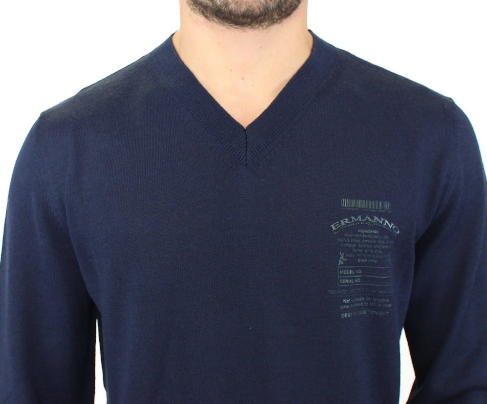 Ermanno Scervino Blue Wool Blend V-neck Pullover Sweater Ermanno Scervino
