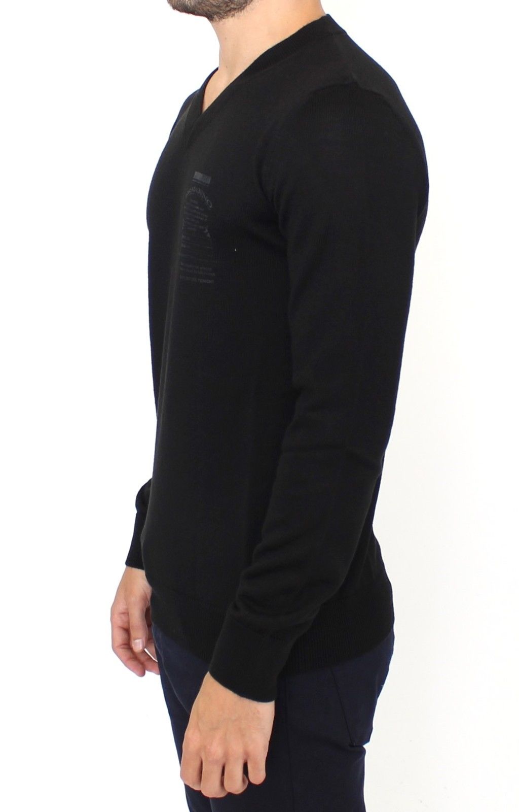 Ermanno Scervino Black Wool Blend V-neck Pullover Sweater Ermanno Scervino