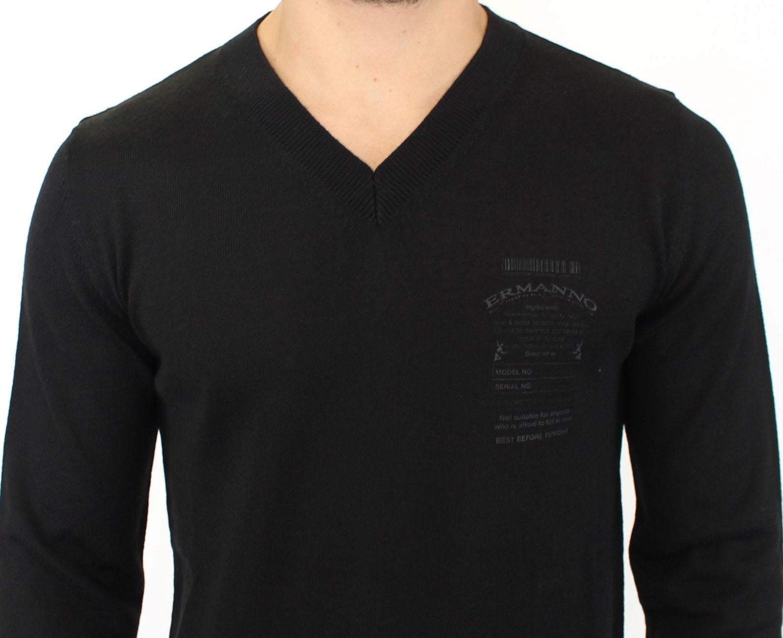 Ermanno Scervino Black Wool Blend V-neck Pullover Sweater Ermanno Scervino