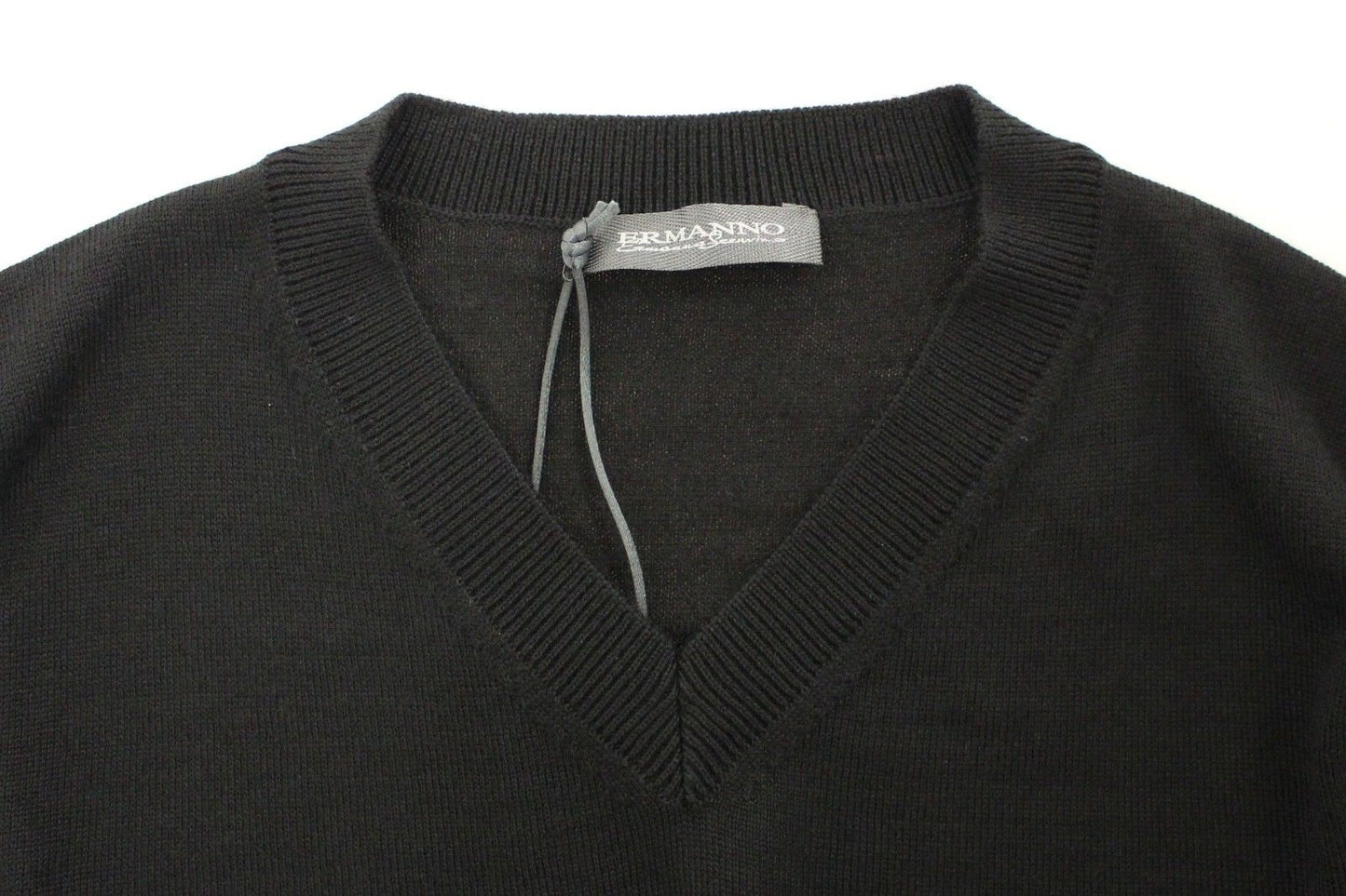 Ermanno Scervino Black Wool Blend V-neck Pullover Sweater Ermanno Scervino