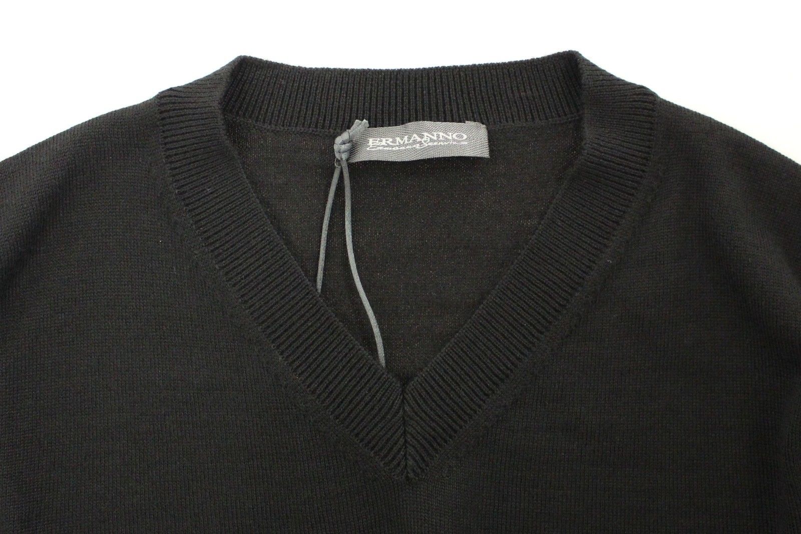Ermanno Scervino Black Wool Blend V-neck Pullover Sweater Ermanno Scervino
