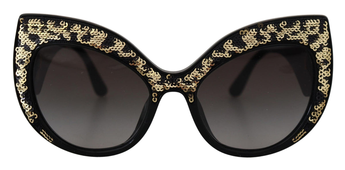 Dolce & Gabbana black and gold sequin butterfly polarized sunglasses with DG4326 frames, stylish and eye-catching design.
