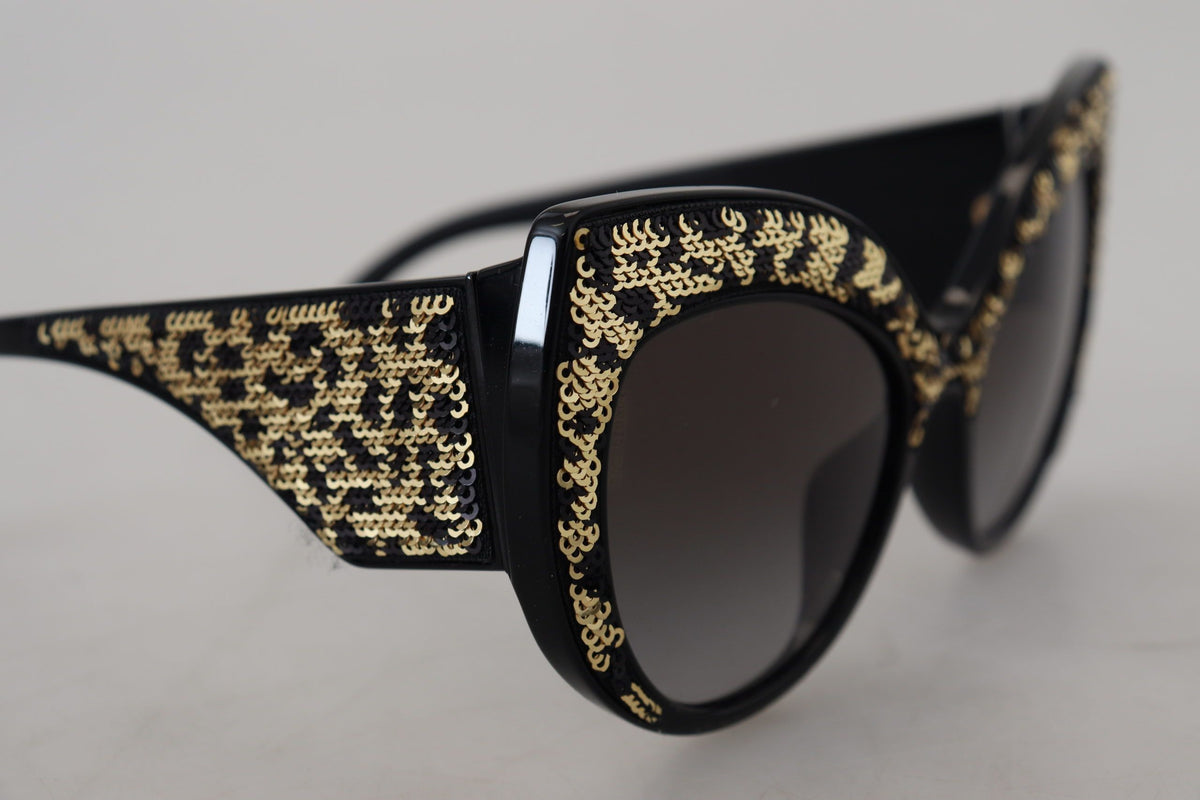 Dolce & Gabbana black and gold sequin butterfly polarized sunglasses with DG4326 model frame.