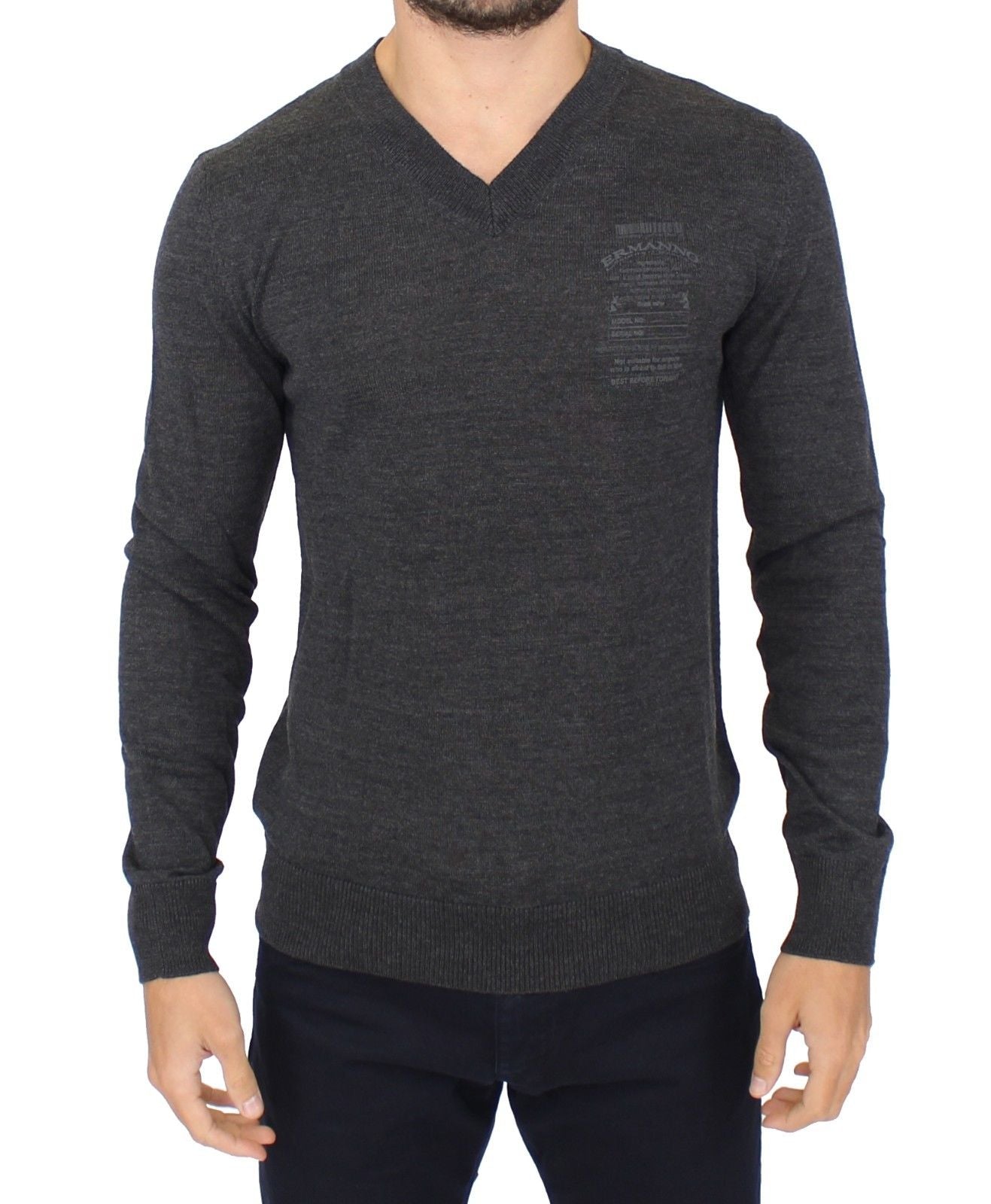 Ermanno Scervino Gray Wool Blend V-neck Pullover Sweater Ermanno Scervino