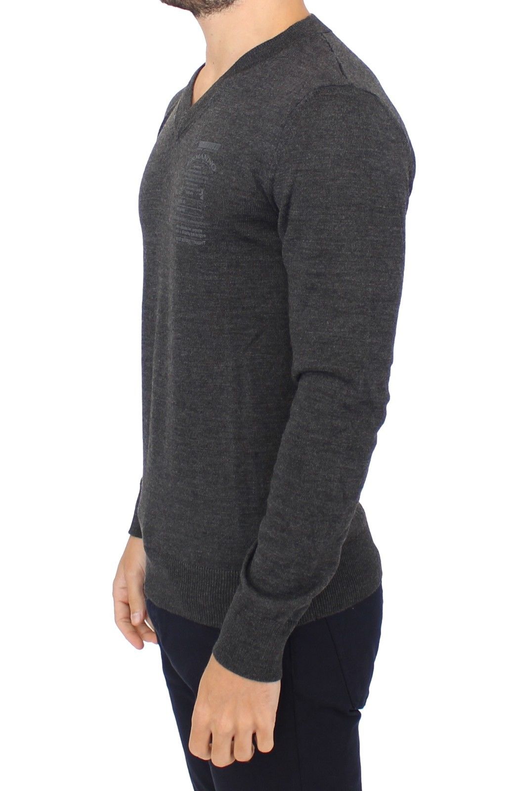 Ermanno Scervino Gray Wool Blend V-neck Pullover Sweater Ermanno Scervino
