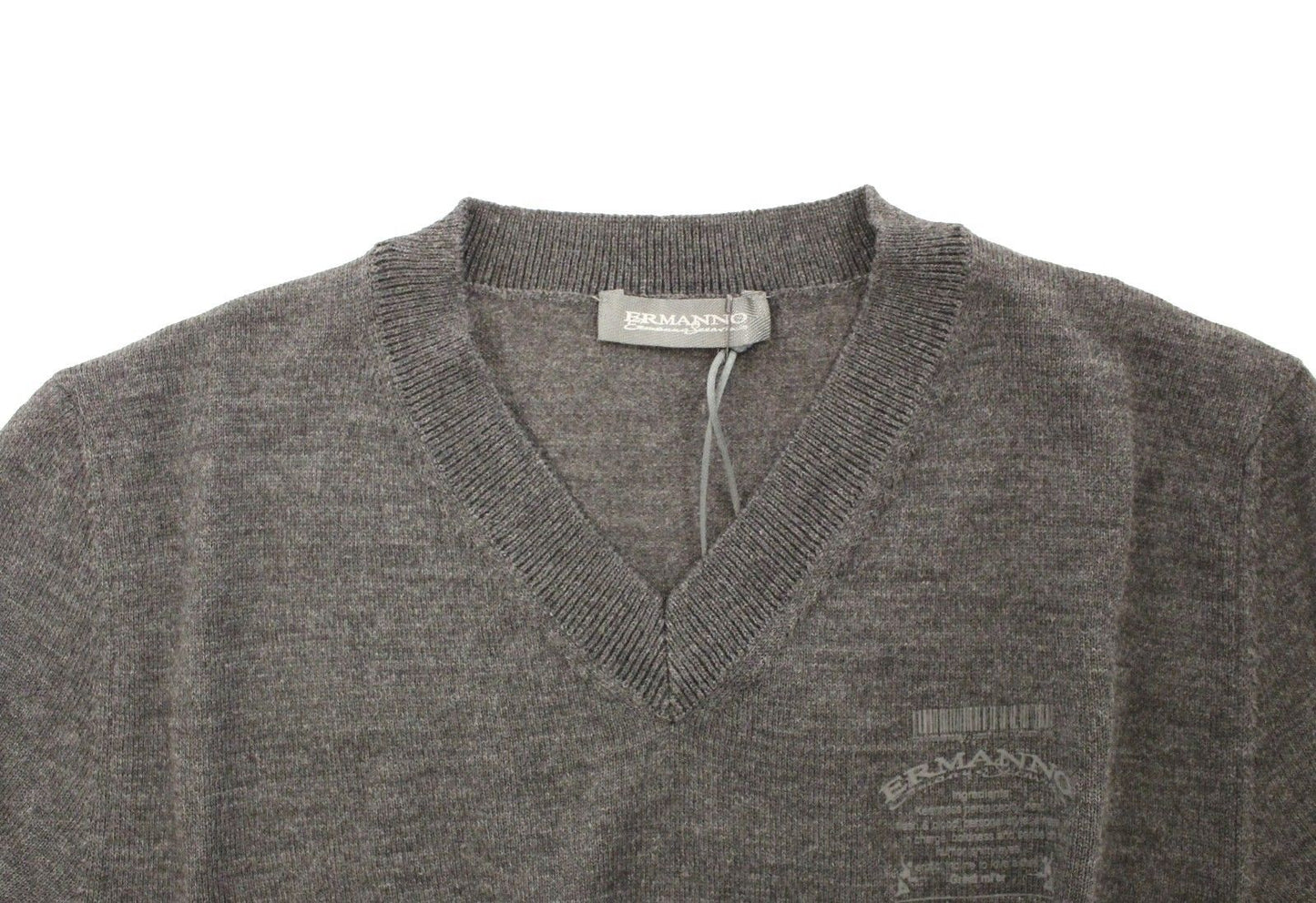Ermanno Scervino Gray Wool Blend V-neck Pullover Sweater Ermanno Scervino