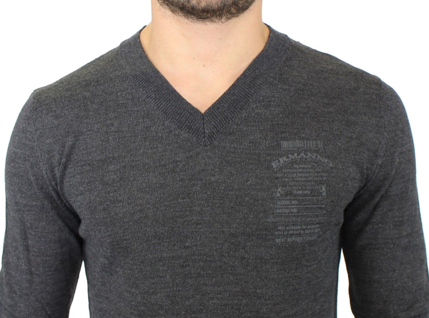 Ermanno Scervino Gray Wool Blend V-neck Pullover Sweater Ermanno Scervino