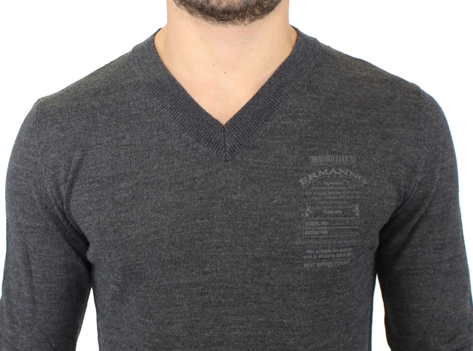 Ermanno Scervino Gray Wool Blend V-neck Pullover Sweater Ermanno Scervino