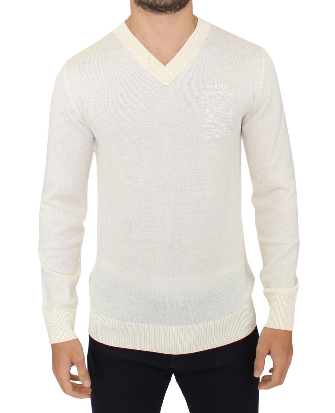 Ermanno Scervino Off White Wool Blend V-neck Pullover Sweater Ermanno Scervino