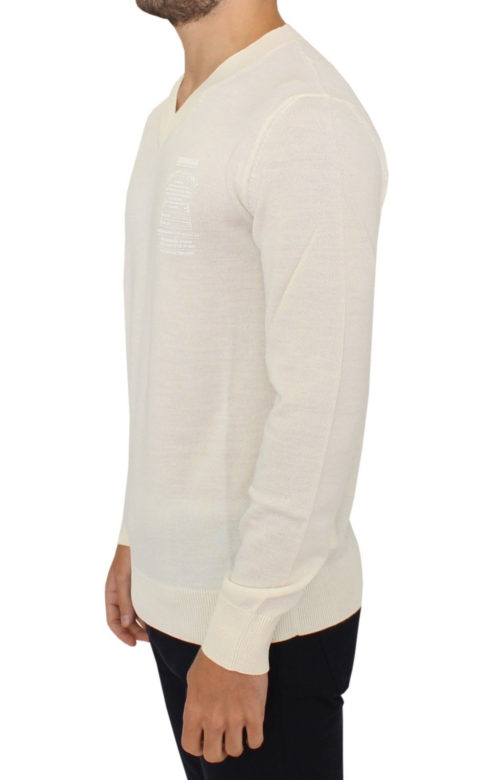 Ermanno Scervino Off White Wool Blend V-neck Pullover Sweater Ermanno Scervino
